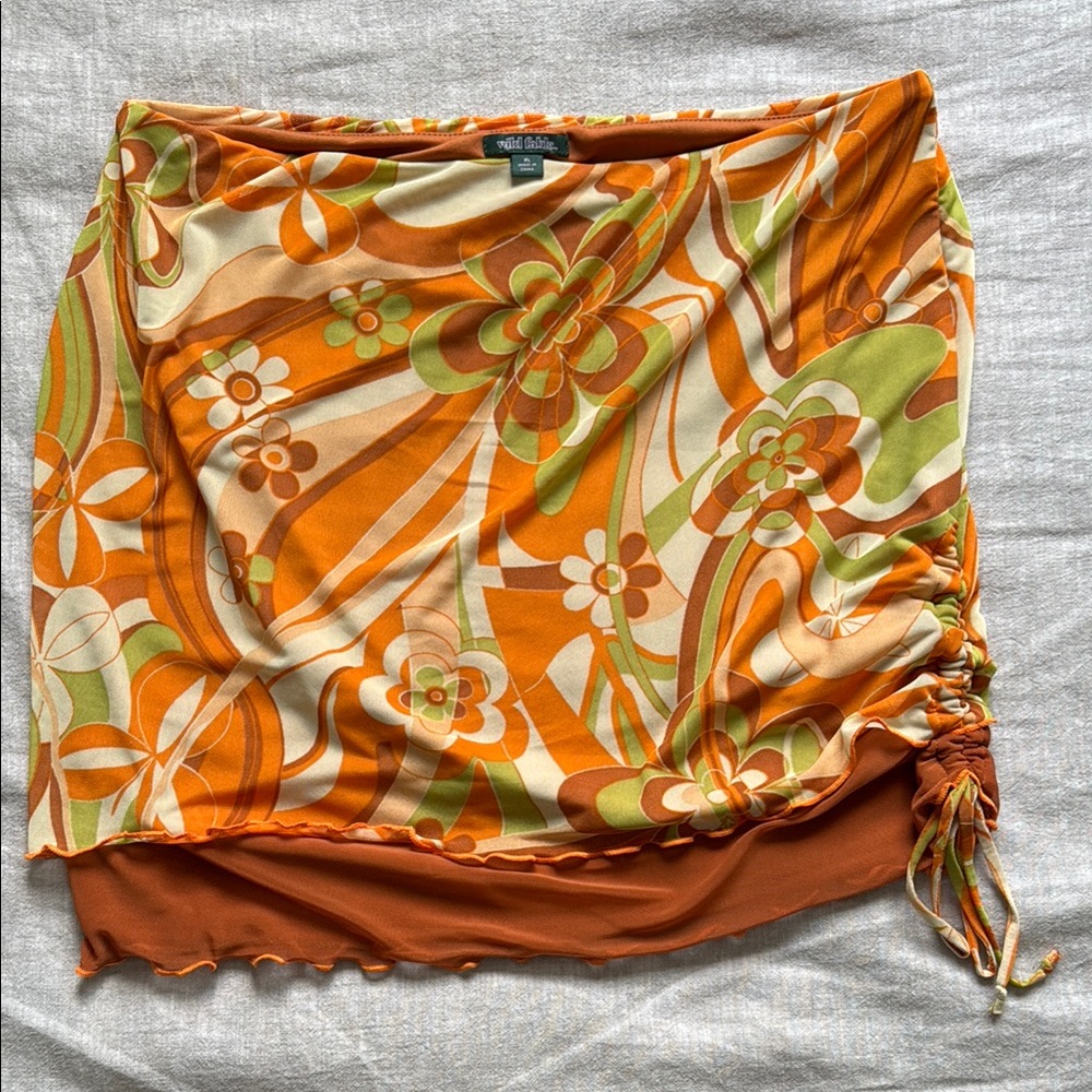 Women's Orange Floral Groovy Tie Skirt
